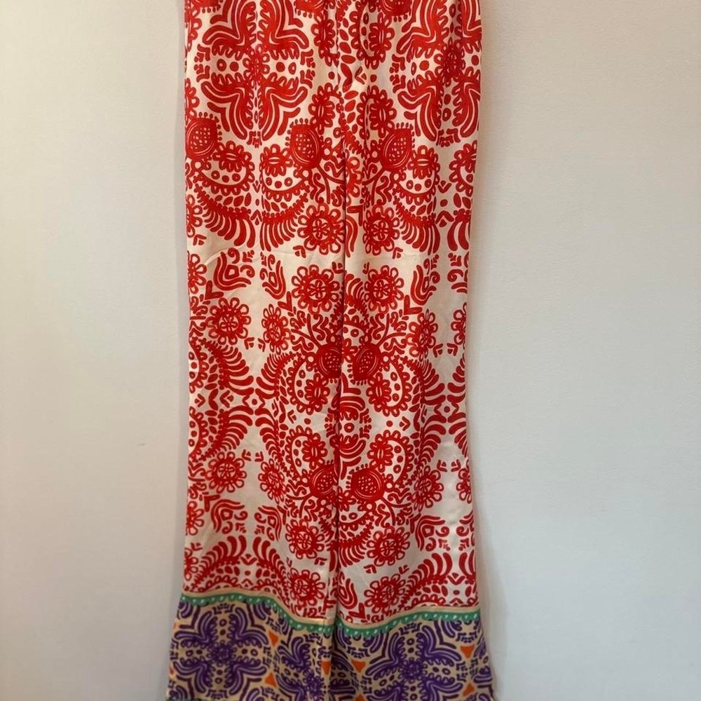 Zara XS Printed Palazzo Pants 70s orange and white paisley print wide leg pants